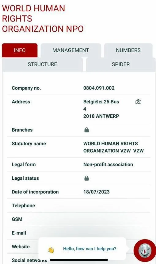 World Human Rights Organization Official Brochure Page 2
